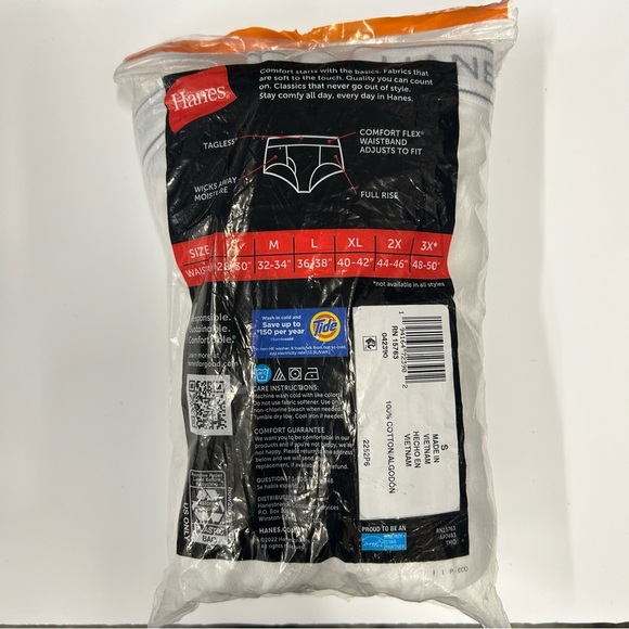 NWT Hanes‎ Small 28-30” tagless mens briefs Value Pack 6 White - Picture 3 of 3